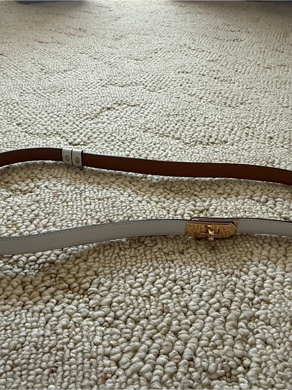 Women's White Leather Belt with Gold Buckle